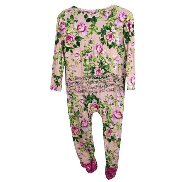 Posh Peanut Bamboo Floral Zip-Front Baby Footie Pajamas With Ruffles 12-18M - Picture 5 of 8